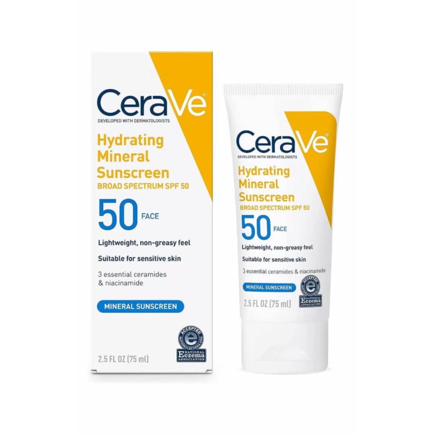 CeraVe Hydrating Mineral Sunscreen SPF 50 for Face - Broad Spectrum Protection - The Body Essential
