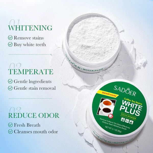 SADOER White Plus Tooth Powder | Removes Coffee Tea Stains