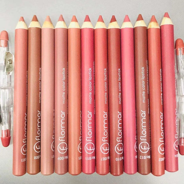 Flormar Lip Pencils Pack of 12 - Matte Color, Long-Lasting Precision - The Body Essential