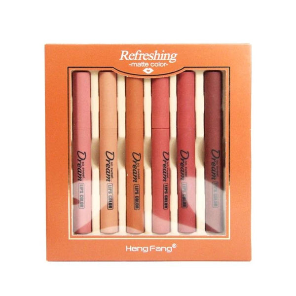 Heng Fang Matte Lip Crayon Set – 6 Long-Lasting Nude & Bold Shades