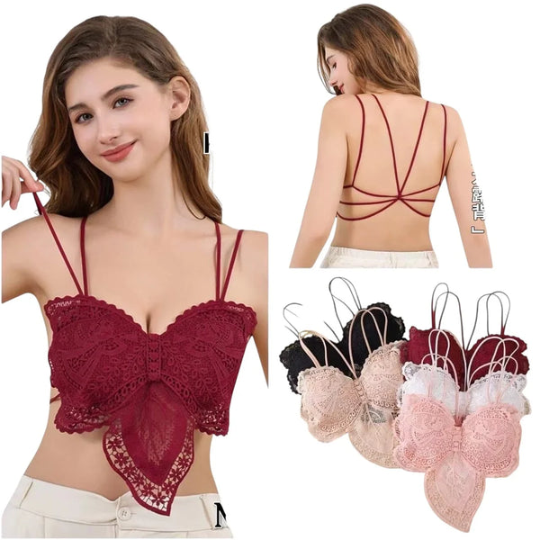 Lace Bow Longline Bralette with Multi-Strap Back Free Size #592
