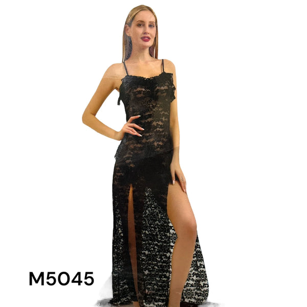 Black Lace High-Slit Maxi Dress M5045