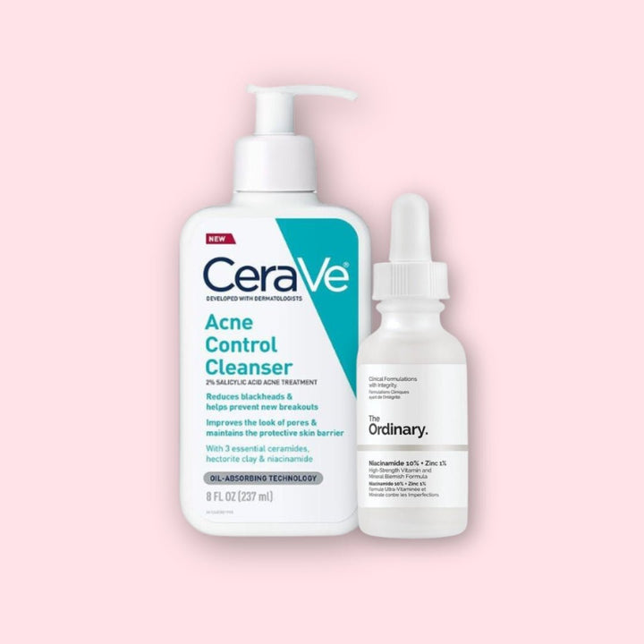 Acne - Fighting Duo: CeraVe Acne Control Cleanser and The Ordinary Niacinamide 10% + Zinc 1% - The Body Essential