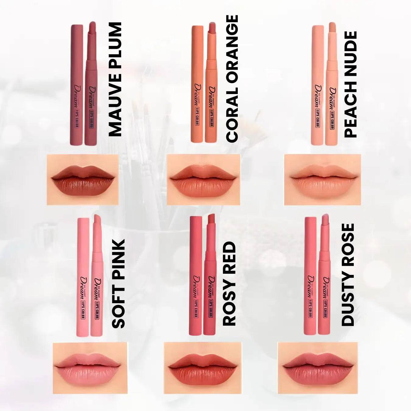 Heng Fang 6-PC Matte Lip Crayon Set: Nude & Bold, Long-Lasting Comfort - The Body Essential
